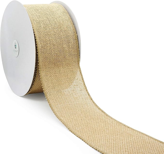 CT CRAFT LLC Burlap Fabric Wired Ribbon 3" x 20 Yards Natural Color for Christmas Home Wedding Decor Gift Wrapping Tree Topper Bow Wreath Bouquet DIY Crafts