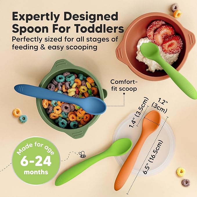 KeaBabies Silicone Baby Spoons, Self Feeding 6-12 months - 3-Pack Baby Weaning Eating Utensils, Toddler First Food Training Spoon, Infant, Kids Feeding Supplies Essential Set, Dishwasher-safe (Kea)