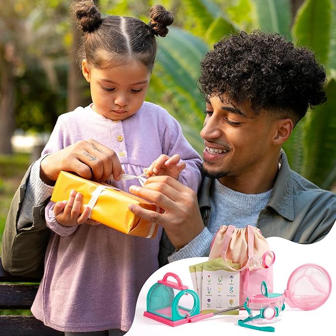 ROBOTIME Kids Explorer Kit & Bug Catcher Kit for Kids, 10PCS Outdoor Bug Catching Kit with Magnifying Glass & Net, Adventure Set for Backyard & Camping, Fun Gift for Girls 3-12 (Pink)