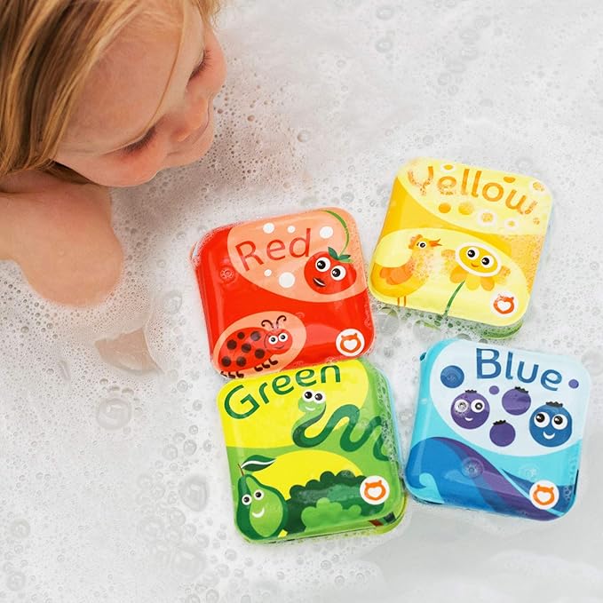 BabyBibi Floating Baby Bath Books for Baby. Kids Learning Bath Toys. Waterproof Bathtime Toys for Toddlers. Kids Educational Infant Bath Toys. (Set of 4: Color Recognition Bath Books)