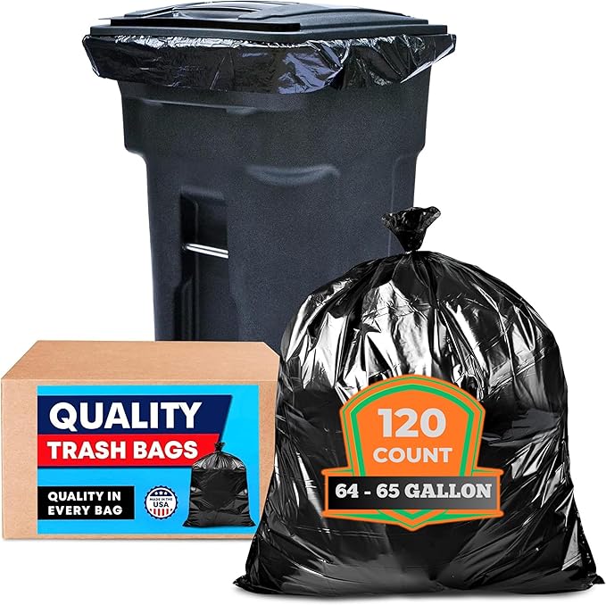 Tasker 65 Gallon Trash Bags Heavy Duty | 120 Count | Extra Large 64 Gallon Trash Bags for Toter | Garbage Bag 65 Gallon Trash Can Liners