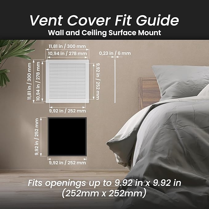 Repa Market 12 x 12 Inch (Outer) White Square Air Vent Cover - Plastic Fresh Air Intake Vent - AC Cover with Nylon Mesh Screen, Wall, Ceiling HVAC Return Air Register, Modern Soffit Vents