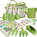 Kids Gardening Set 14Pcs Gardening Tools for Kids with Tote Bag,Watering Can, Shovel, Apron, Garden Book and More Educational STEM Learning Outdoor for Toddlers Boys Girls (Green-1)