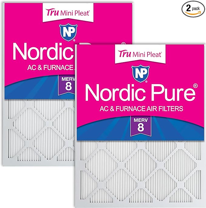 Nordic Pure 20x30x1 (Actual Size: 19 3/4 x 29 3/4 x 3/4) Tru Mini Pleat MERV 8 AC Furnace Air Filters - 2.5X More Media for Longer-Lasting, High-Efficiency Filtration - 2 Pack