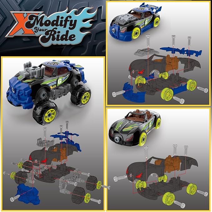 3-in-1 Building Car for Boys Ages 3+, Take Apart Car with Electric Drill, 43 Pcs Construction Toy Truck, Build Your Own Cars with Play Tools, Ideal Educational Present for Kids Children (Black)