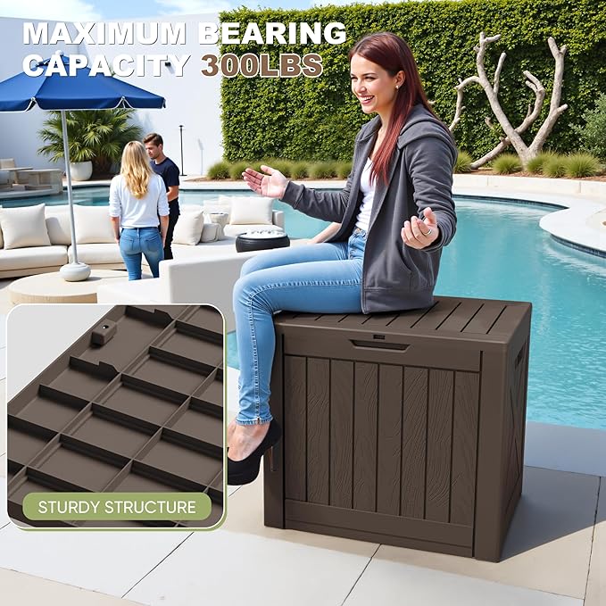 Greesum 40 Gallon Resin Deck Box, Outdoor Storage for Patio Furniture, Garden Tools, Pool Supplies, Weatherproof and UV Resistant, Lockable, Brown
