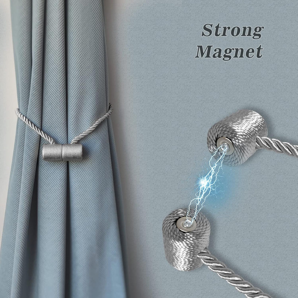 Hion Magnetic Curtain Tiebacks Grey 6 Pack, Curtain Tiebacks Buckles Holdbacks Holders Hooks Clip for Home Bedroom Office Decorative Thick or Thin Curtain