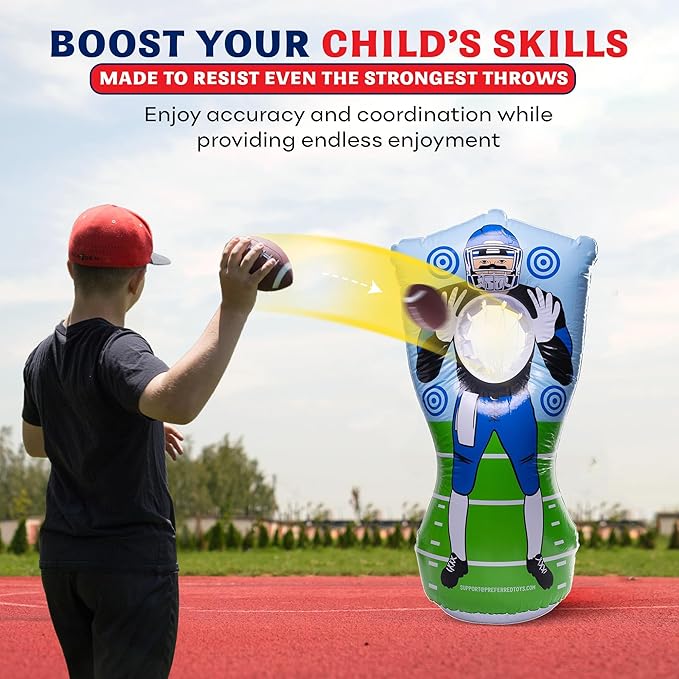 Inflatable Football Target - Double-Sided Toss Training Game with Mini Footballs - Fun Kids Throwing Football Games for Indoors, Outdoors, Birthdays, Camping, Beach - 65 Inch
