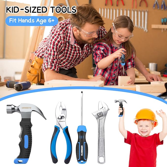 12-Piece Kids Tool Set with Tool Storage Bag, Junior Real Hand Tool Kit for Boys & Girls, Children Learning Tools for DIY Building and Woodworking, Age 8+