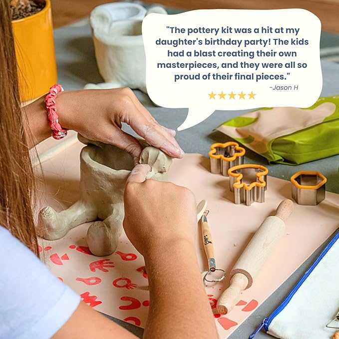 Sculpd - The Original Kids Pottery Kit, Air-Dry Clay Starter Kit for Kids Age 4 to 6, Air Dry Clay with 10 Colour Paint Set, Paintbrushes, Tool Set, Alphabet Stampers, Sponge and Step-by-Step Guide