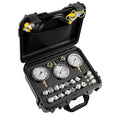 SINOCMP Hydraulic Pressure Gauge Test Kit with 3 Gauges 25/40/60MPa, 16 Straight Connectors, 3 Tee Connectors, 3 Test Hoses 64.5IN, Construction Machinery Excavator Hydraulic Tester Kit