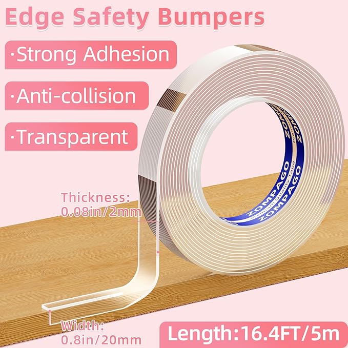 Clear Soft Corner Protectors for Furniture Strip, 0.8in x16.4FT, Sharp Edge & Table Bumper,Window Edge,Wall Protector,Soft Corner Guards Safe for Proof,Table Corner Protectors in Family