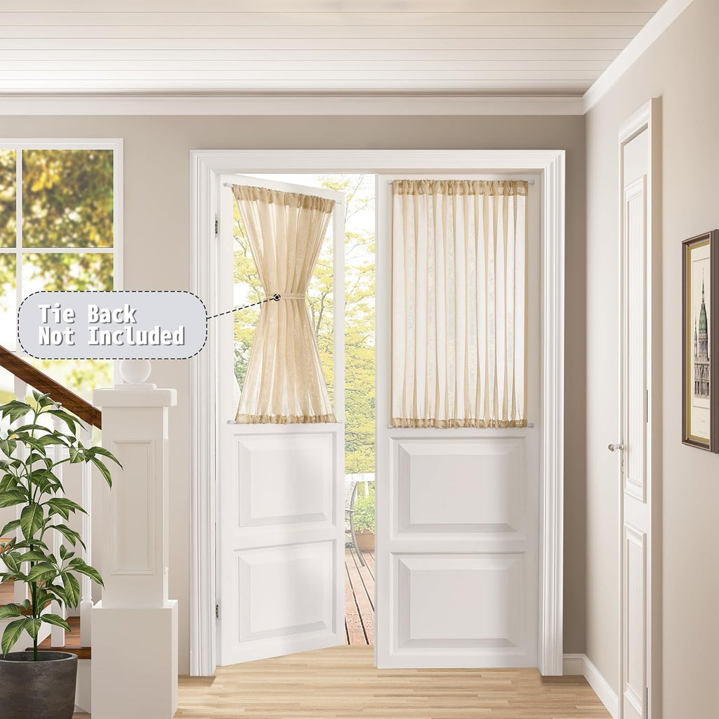 Tollpiz Sheer Door Curtains Closet Linen Textured Curtain Sheers Doorway Light Filtering Voile French Door Rod Pocket Curtains Patio Glass Door, 54 x 63 inches Long, Beige, Set of 1 Panel