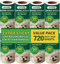 Extra Sticky Lint Roller Refills,Fits Most 3.9"-4" Standard Size Lint Roller with Inner Diameter at 1.5", 8 Pack with 720 Sheets Total, Pet Hair Remover for Clothes, Car, Furniture