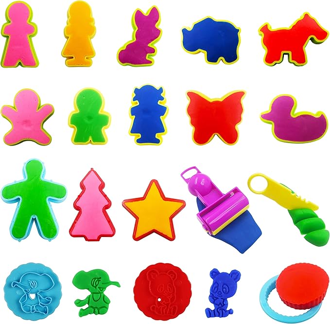FRIMOONY Dough Tools Set for Kids, Various Plastic Molds, Assorted Colors, 45 Pieces