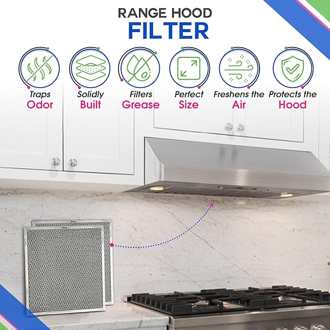 Stove Hood Vent Filter 11.6” x 11.2” BPQTF S99010317 Compatible with Broan Range Hood Filter Replacement for Ductless Overhead - Metal Mesh Filters Grease and Carbon Freshens Kitchen Oven Air (1-Pk)