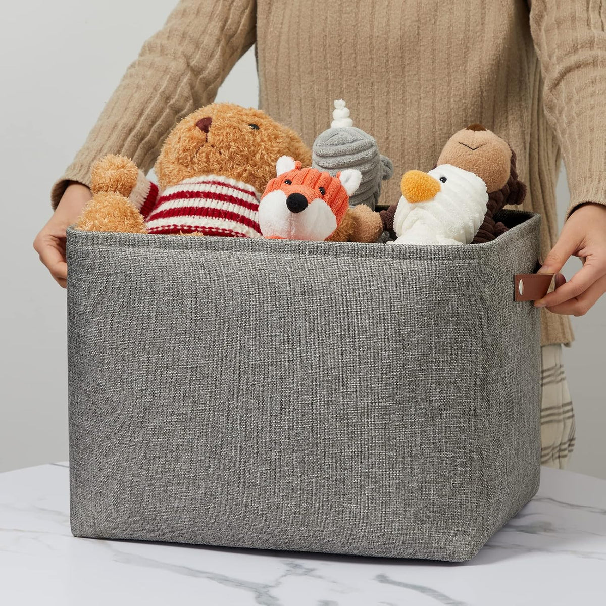 DULLEMELO Grey Storage Baskets for Organizing 2 Pack 16"x12"x12" Fabric Shelf Baskets for Gifts Empty Large Storage Organizer for Closet,Clothes,Toys,Bedroom (Grey)