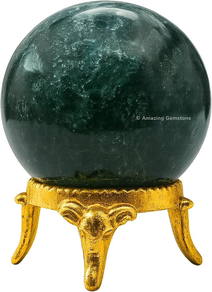 Amazing Gemstone Moss Agate Crystal Ball with Stand - 2" Inches Crystal Sphere Meditation Balls for Witchcraft and Decorative Balls