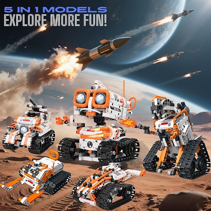 STEM Robotics Kit for Kids Ages 8-12 8-14+, 5-in-1 Remote/APP Control Coding Robot, Educational Engineering Building Toys with Programming, Science Projects Great Gift for Boys & Teens
