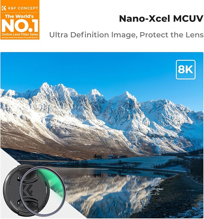 K&F CONCEPT 82mm MC UV Lens Protection Filter with Filter Cap Cleaning Cloth Optical Glass Ultra Slim 28 Multi-Layer Coatings Camera Lens UV Filter (Nano-X Series)