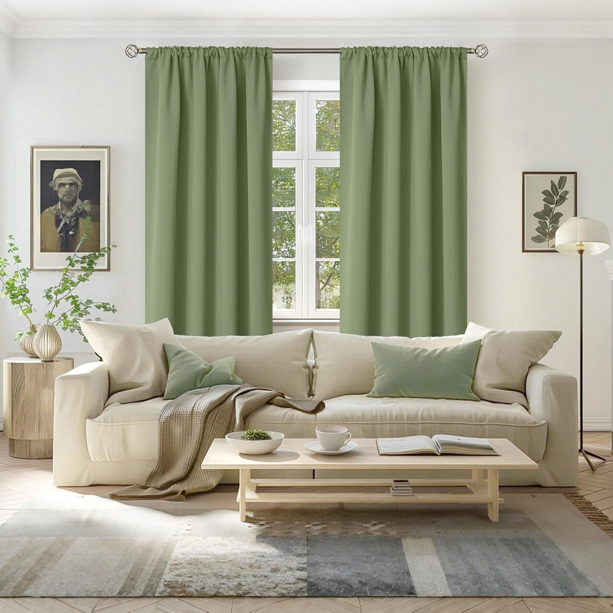 BGment Olive Green Blackout Curtains 84 Inch Length for Living Room - Rod Pocket Thermal Insulated Room Darkening Drapes Privacy for Dining Bedroom, 2 Panels, 52 x 84 Inch