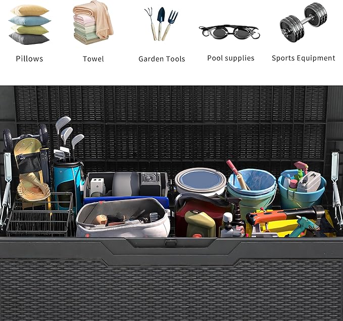 YITAHOME 100 Gallon Large Resin Deck Box Outdoor Storage Boxes for Patio Furniture, Outdoor Cushions, Garden Tools and Pool Supplies-Waterproof,Lockable (Black)