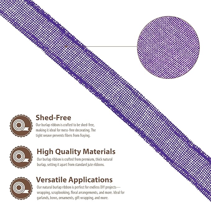 Mandala Crafts Purple Burlap Ribbon 1 Inch Wide Jute Ribbons for Crafts - 20 Yds Roll Rustic Burlap Wrap Trim Ribbons for Wreaths Bows Wedding Party Decoration
