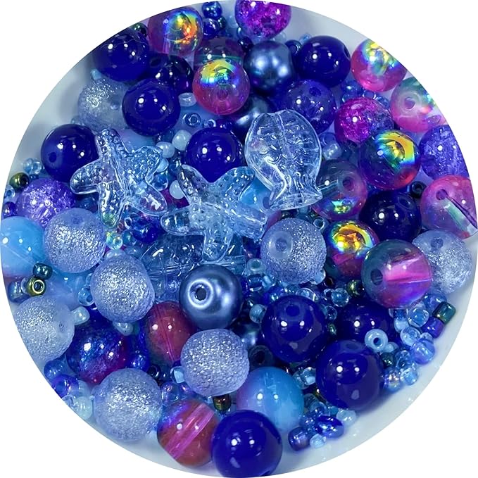 Assorted Glass Resin Beads Multi Size Colors Smooth Cracked Gravel Millet Spacer Beads for Bracelets Necklace Earring DIY Jewelry Making Craft(Indigo Blue Series)