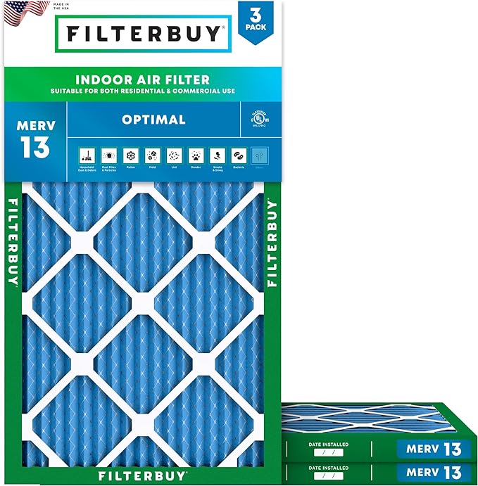 Filterbuy 18x36x1 Air Filter MERV 13 Optimal Smoke & Allergy Defense (3-Pack), Electrostatic Pleated HVAC AC Furnace Filters Replacement, Made in USA (Actual Size: 17.50 x 35.50 x 0.75)