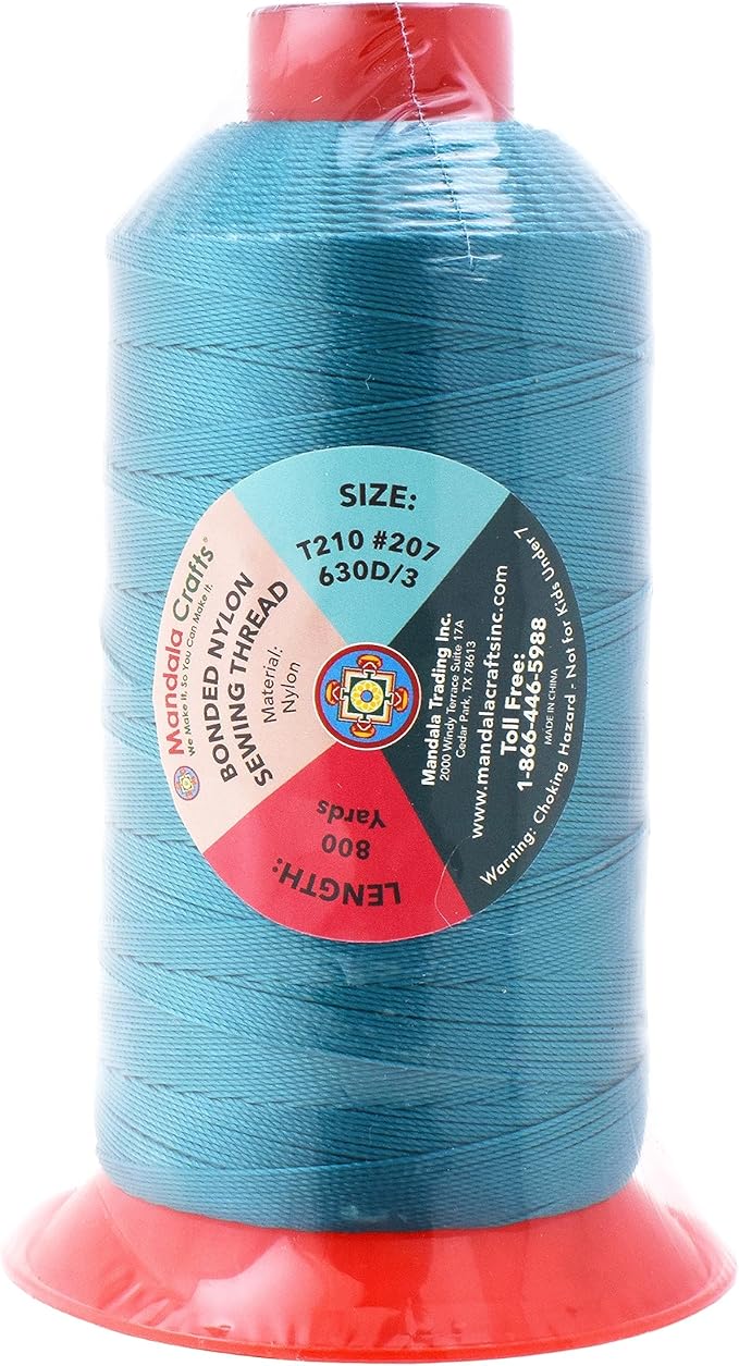 Mandala Crafts Bonded Nylon Heavy Duty Sewing Threads - Teal, 800 YDs, Size 207, 630D, T210 Tex 210 for Leather, Jeans, Weaving, Outdoor, Marine, Upholstery