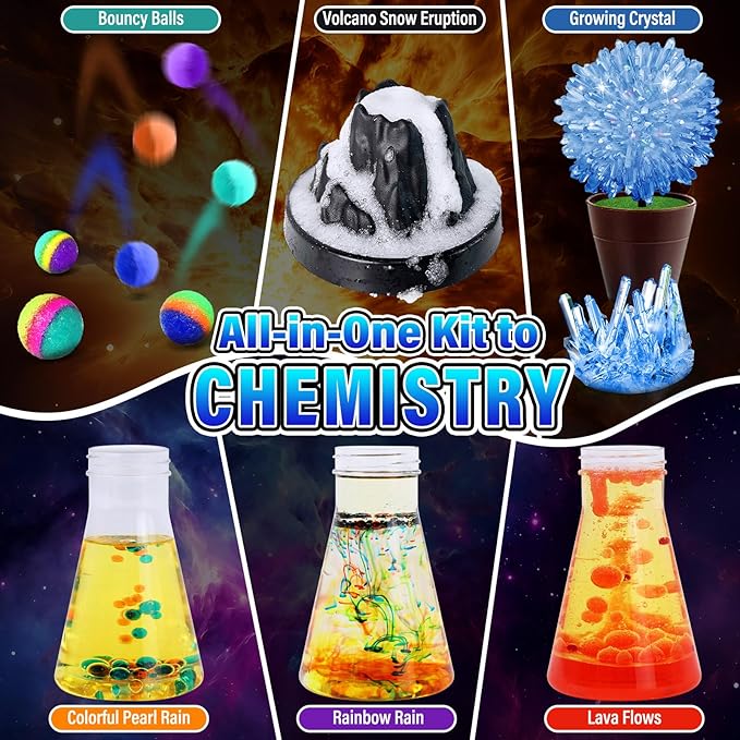 250 Experiments Kits for Kids, Science S.T.E.M Projects Scientific Toys for Boys Girls Gifts Ideas Birthday Christmas, Erupting Volcano, Planet, Bouncy Ball,Chemistry Scientist Set