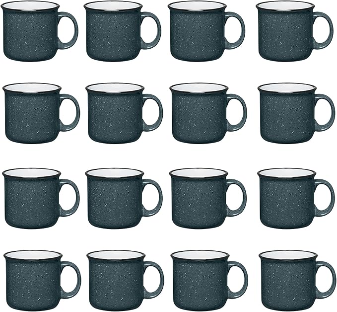 Set of 16 Ceramic Campfire Mugs – 15 Oz, Gray – Coffee & Tea Cups for Home, Work, Travel, Camping – Customizable, Great for DIY, Events, Companies