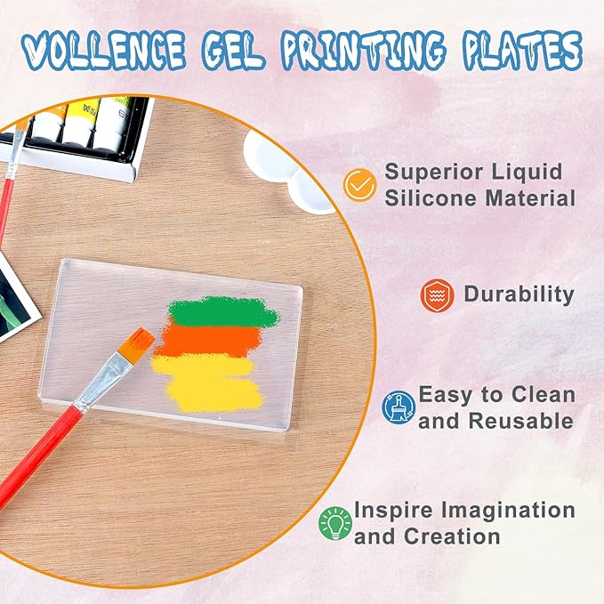 Vollence Gel Printing Plate - 5” X 7”Reusable Gel Monoprinting Plate for Press Art, Printmaking Supplies for Scrapbooking, Card Making, Arts and Crafts,Journaling,Collage