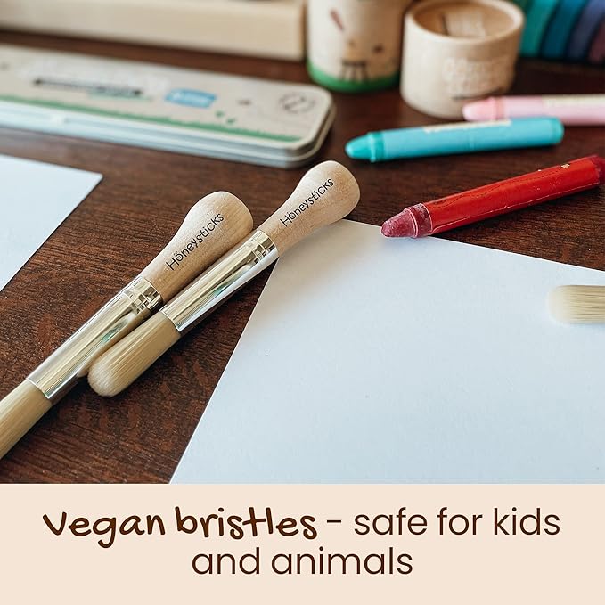 Honeysticks My First Paint Brush Set - 3 Pack: Ideal for Babies and Toddlers. Jumbo Brushes with Chubby Wood Handles for Easy Grip, Vegan. Includes Handy Storage Container