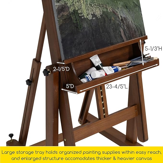 MEEDEN Enlarged Heavy-Duty H-Frame Easel: Artist Solid Beech Wooden Studio Easel - Professional Painting Art Easel Stand with 4 Lockable Wheels & Leveling Bolts - Hold Canvas up to 86" H,Walnut