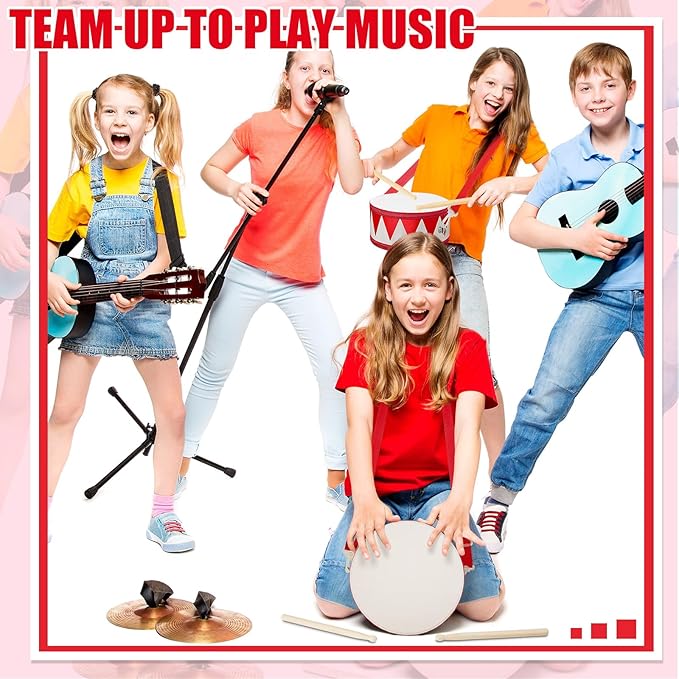 Kids Drum Set 8 Inch Wooden Toy Drum with Adjustable Strap 2 Drumsticks Educational Sensory Musical Instrument Toy Set for Toddlers Kid Baby Boys Girls Gift(Red Triangle Style)