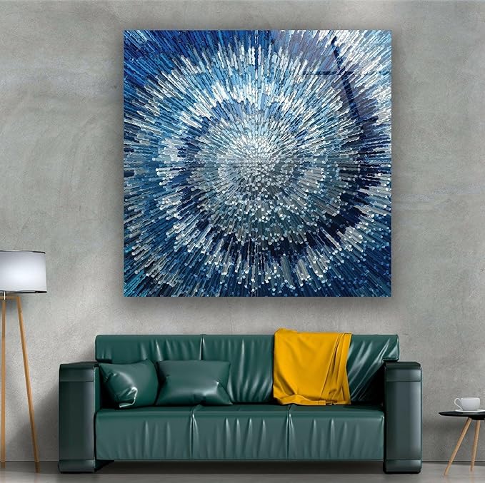 My Photostation.com Round 31,5'' Abstract Blue Textured Glass Wall ArtTempered Glass Printing Wall Decor Large Wall Art Wall Hangings