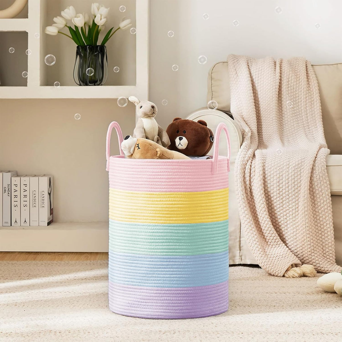 YOUDENOVA Laundry Hamper Basket, Woven 58L Tall Laundry Basket for Blanket Organizer- Clothes Hamper Baby Nursery Hamper for Blanket Storage in Bedroom