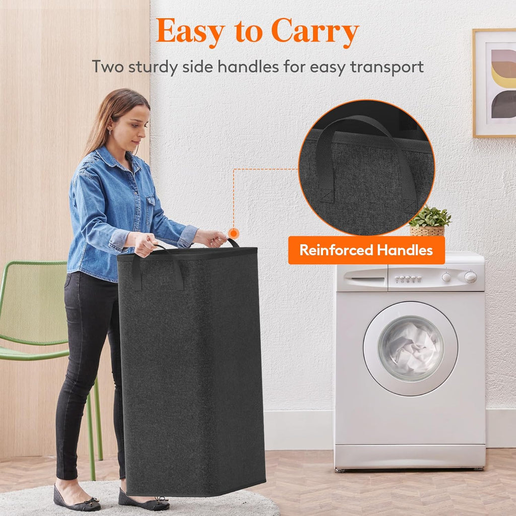 Lifewit 100L Large Tall Laundry Hamper, Collapsible Laundry Basket with Handles, Foldable Clothes Hampers for Laundry, Portable Dirty Clothes Hamper for Dorm College Bedroom Bathroom, Black