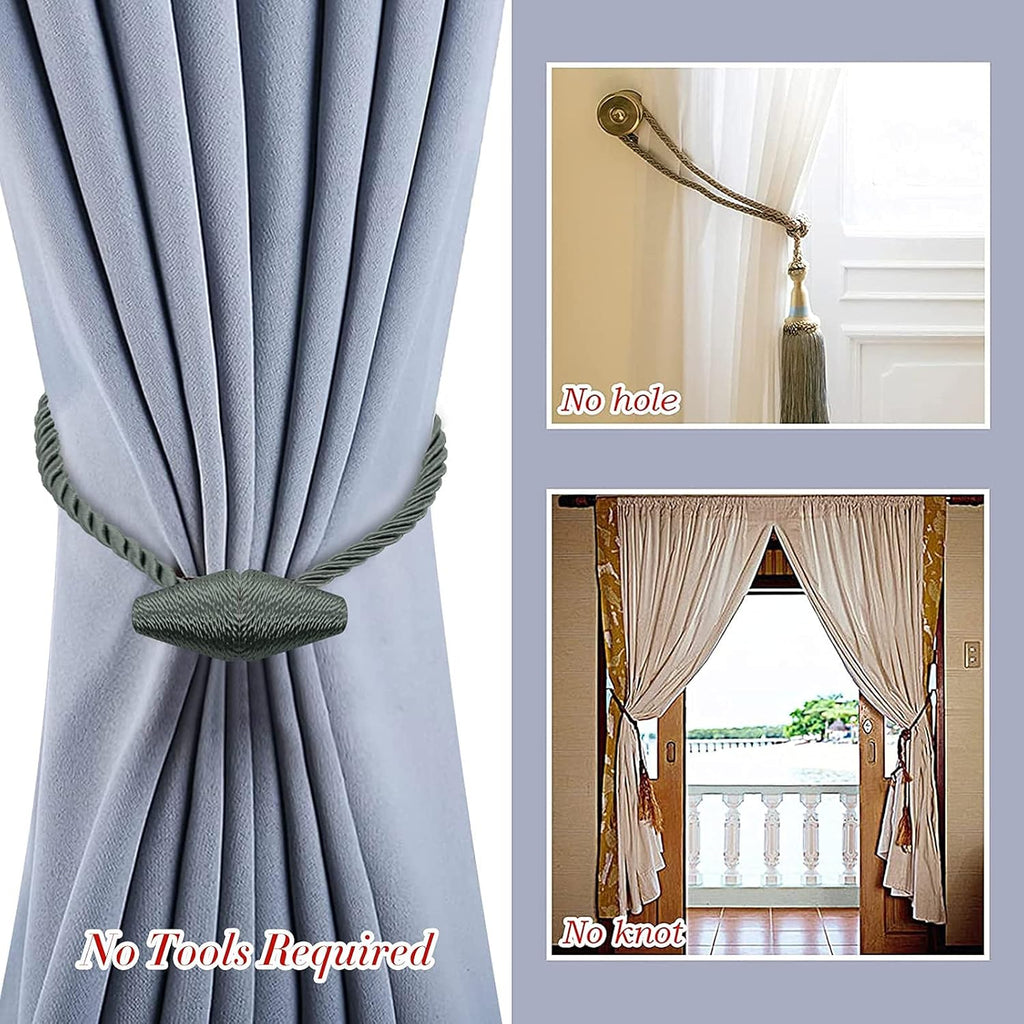 Hion Magnetic Curtain Tiebacks Gray Blue 2pcs, Curtain Tiebacks Buckles Holdbacks Holders Hooks Clip for Home Bedroom Office Decorative Curtain