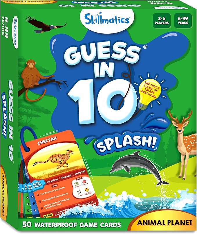 Skillmatics Guess in 10 Splash, Educational Toy & Card Game for Pool, Beach, Boat Trips, Fun Travel Gift for Kids, Teens & Adults, Ages 6, 7, 8, 9 & Up, 2-6 Players
