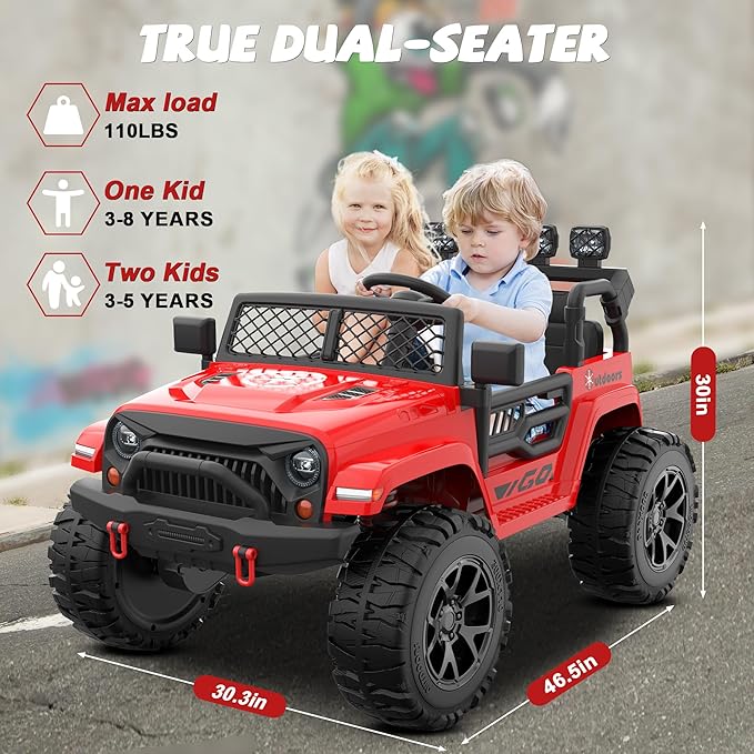 ANPABO 24V 2 Seater Ride On Car for Kids w/EVA Tires, 4X200W Motors, 4 Shock Absorbers, 2.4G Remote Control, Bluetooth Radio, LED Headlights & Searchlights, Electric Car for Kids Ages 3-8,Bright red