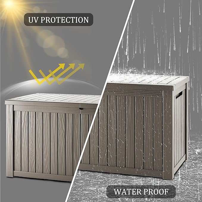 180 Gallon Outdoor Storage Deck Box - Large Waterproof Resin Bin for Delivery Boxes Outside, Lockable Storage for Patio/Pool Cushions & Tools, UV-Resistant, Granite Grey