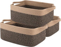 OIAHOMY 3 Pack Storage Baskets for Organizing, Woven Cotton Rope Basket for Shelves, Closet Organizer Bins with Handles, Rectangle Toy Organization, 13.78''×9.84''×5.5'', Brown & Black