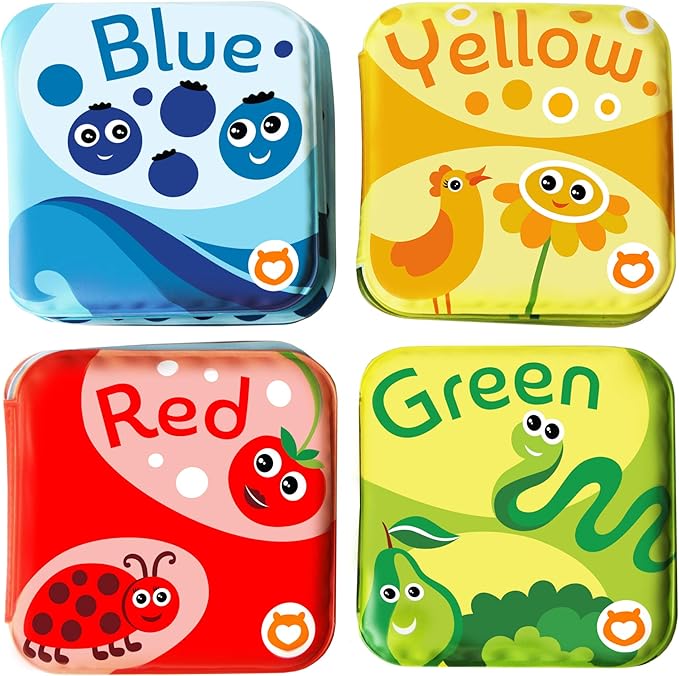 BabyBibi Floating Baby Bath Books for Baby. Kids Learning Bath Toys. Waterproof Bathtime Toys for Toddlers. Kids Educational Infant Bath Toys. (Set of 4: Color Recognition Bath Books)