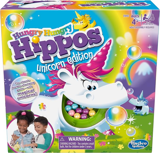 Hasbro Gaming Hungry Hippos Unicorn Edition Pre-School Board Game for Kids Ages 4 and Up; 2-4 Players (Amazon Exclusive)