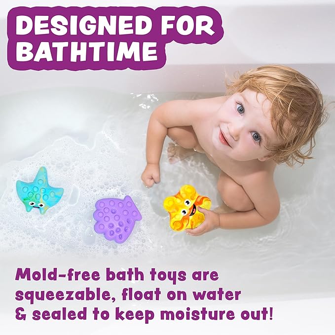 Tub Works® Tub Poppers™ Popping Kids & Toddler Bath Toys, 3 Pack | Push, Poke, Squish & Pop it Fidget Toys for The Bathtub | Irresistible Bubbles with Satisfying 'Pops' | Multi Sensory Kids Bath Toys
