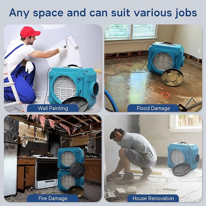 ALORAIR Air Scrubber with 3 Stage Filtration, Stackable Negative Air Machine for Industrial and Commercial Use, Heavy Duty Air Cleaner with MERV-10 Filter, HEPA/Activated carbon Filter, Blue