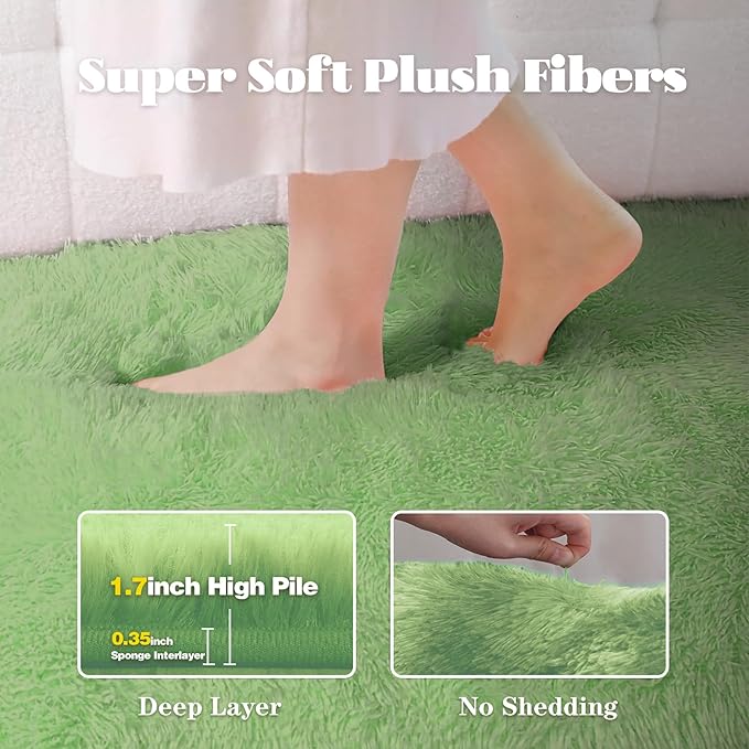 4FT Round Rug for Bedroom: Fluffy Shag Soft Washable Rugs Circle Small Fuzzy Plush Indoor Carpet for Living Room Nursery Playroom Dorm Kids Girls Boys Room (Sage Green, 4'x4')