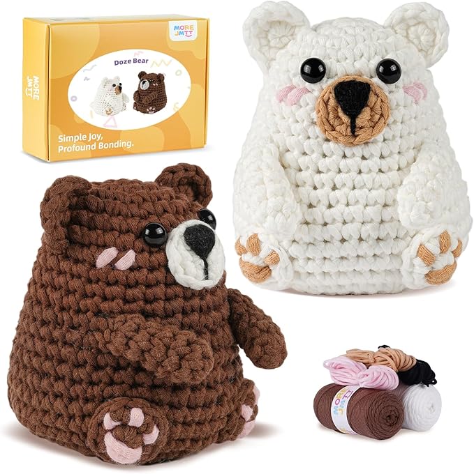 MOREJMTT Crochet Kit for Beginners, Learn to Crochet, Include Easy Knitting Soft Yarn, Step-by-Step Video Tutorial, Hook, Holiday Birthday Gift for Adults and Kids(Polar & Brown Bears)